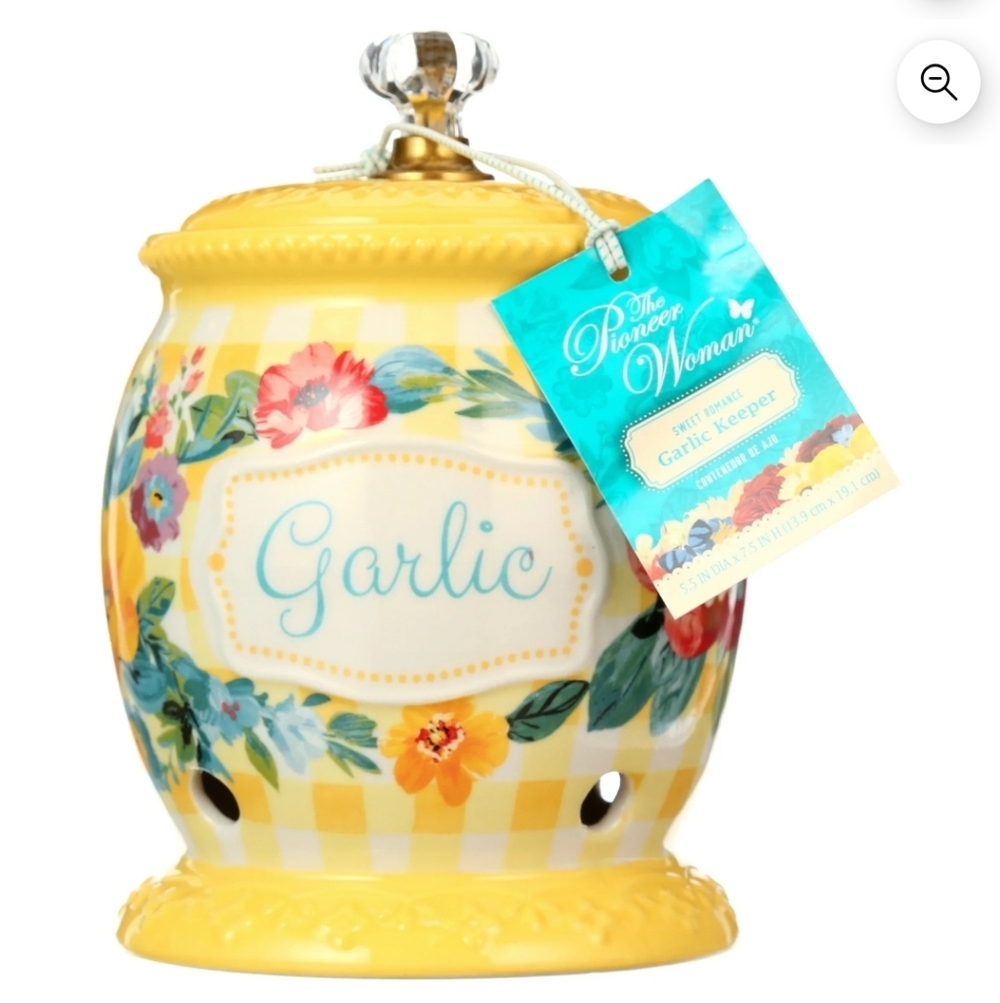 The Pioneer Woman Yellow Floral Garlic Keeper Ceramic. New